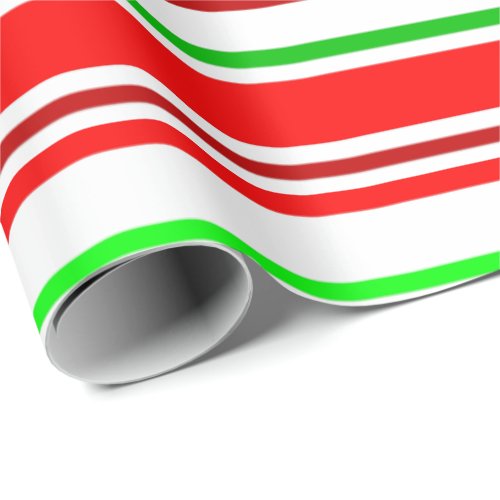 Red White Green Candy Cane Stripes Festive Wrapping Paper