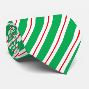 Red White Green Candy Cane Stripes Neck Tie