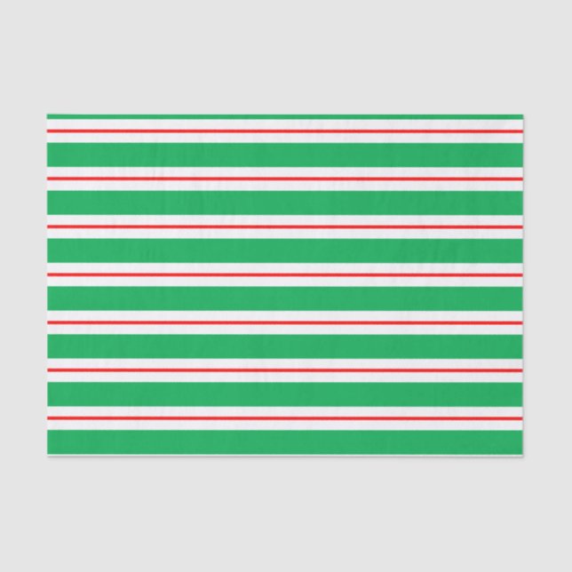 Red White Green Candy Cane Stripes Tissue Paper (Front)