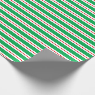 Red White Green Candy Cane Stripes Wrapping Paper