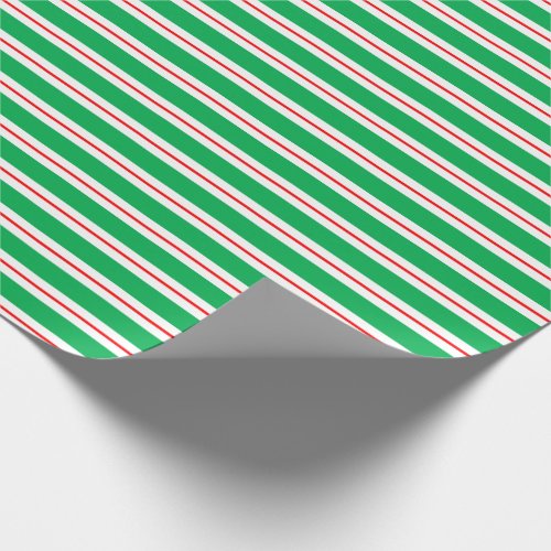 Red White Green Candy Cane Stripes Wrapping Paper