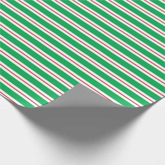 Red White Green Candy Cane Stripes Wrapping Paper (Corner)