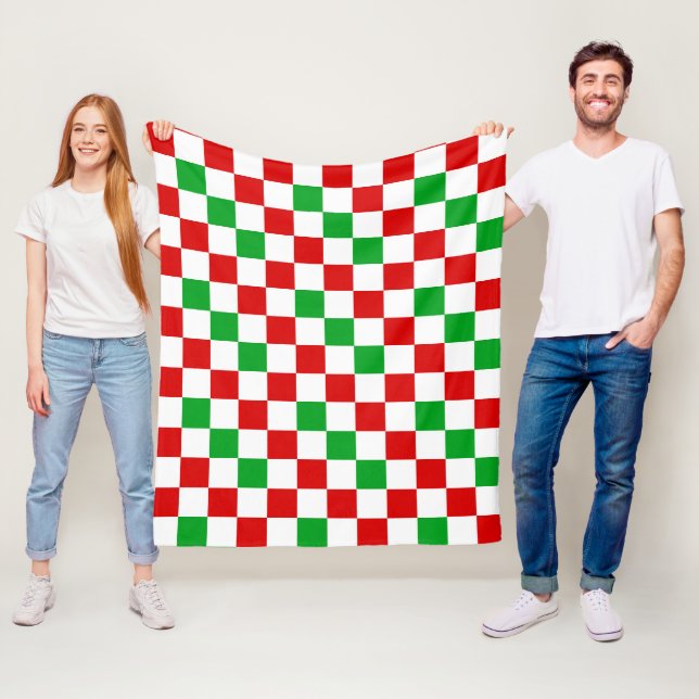 Red White Green Checkered Pattern Design  Fleece Blanket (In Situ)