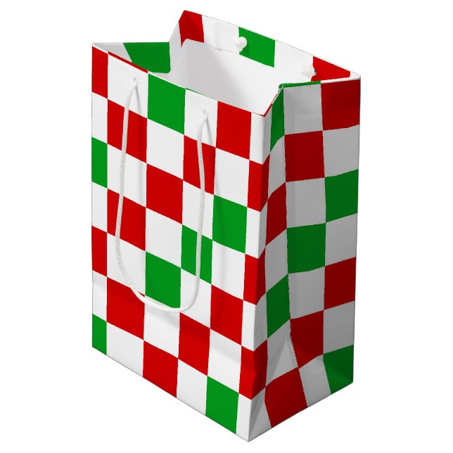 Red White Green Checkered Pattern Design  Medium Gift Bag (Front Angled)