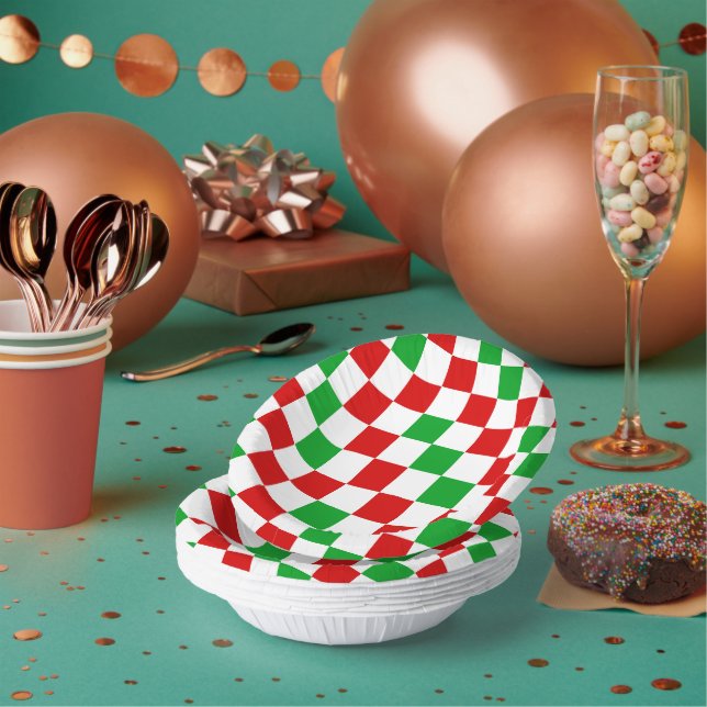 Red White Green Checkered Pattern Design  Paper Bowls (Multi)