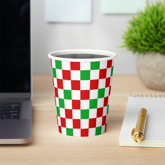 Red White Green Checkered Pattern Design  Paper Cups (Insitu)