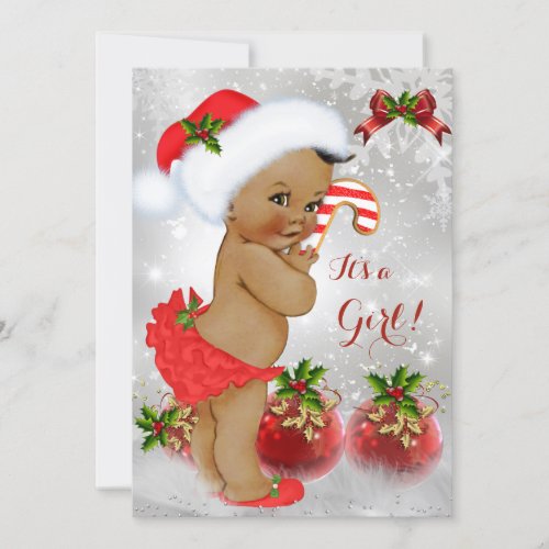 Red White Green Christmas Baby Shower Girl Ethnic Invitation