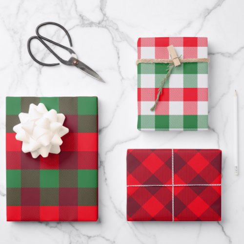  Red White Green Christmas Buffalo Plaid Pattern Wrapping Paper Sheets