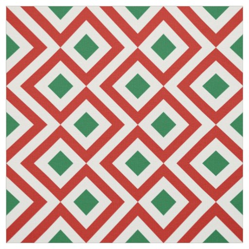 Red, White, Green Christmas Geometric Pattern Fabric