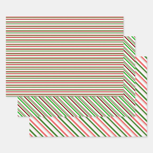 Red, White, Green Christmas Inspired Patterns Wrapping Paper Sheets (Set)
