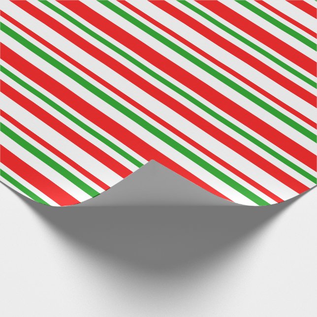 Red, White, Green Christmas-Inspired Stripes Wrapping Paper (Corner)