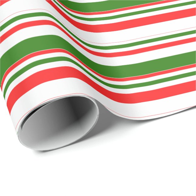 Red, White, Green Christmas-Inspired Stripes Wrapping Paper (Roll Corner)