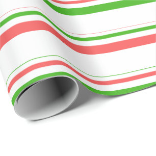 Red, White, Green Christmas-Inspired Stripes Wrapping Paper