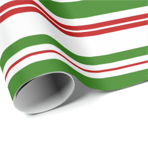 Red, White, Green Christmas-Inspired Stripes Wrapping Paper
