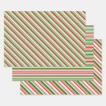 [ Thumbnail: Red, White, Green Christmas-Inspired Stripes Wrapping Paper Sheets ]