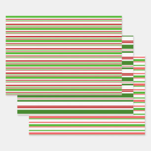 Red, White, Green Christmas-Inspired Stripes Wrapping Paper Sheets