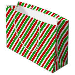 [ Thumbnail: Red, White & Green Christmas Stripes Gift Bag ]