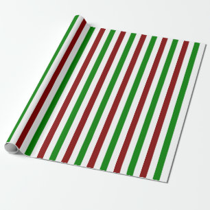 Red, White, Green Christmas Style Lined Pattern Wrapping Paper