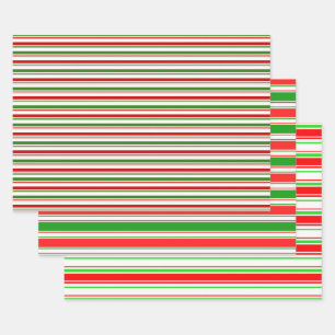 Red, White, Green Christmas-Style Lined Patterns Wrapping Paper Sheets