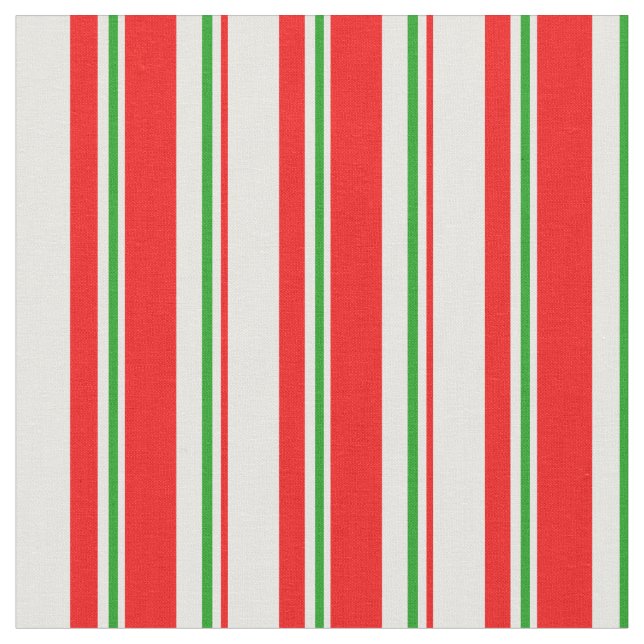 Red, White, Green Christmas Style Lines Fabric (Close Up)