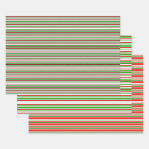 Red, White, Green Christmas Style Lines Patterns Wrapping Paper Sheets