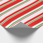 [ Thumbnail: Red, White, Green Christmas Style Lines Wrapping Paper ]