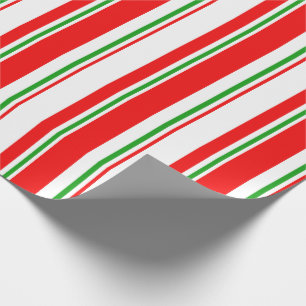 Red, White, Green Christmas Style Lines Wrapping Paper