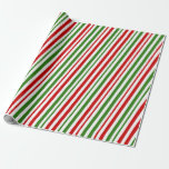 [ Thumbnail: Red, White, Green Christmas Themed Lines Pattern Wrapping Paper ]