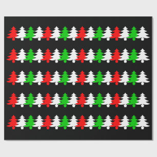 Red, White, Green Christmas Tree Icons Pattern Wrapping Paper
