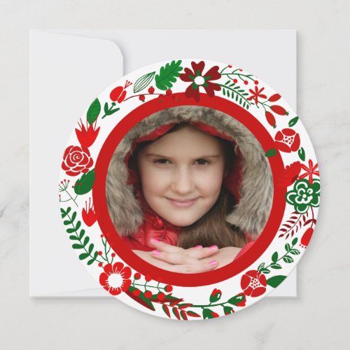 Red White  Green Christmas Wreath Photo Frame Holiday Card