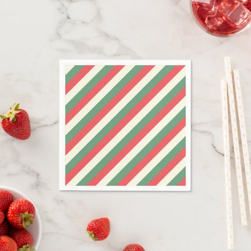Red White  Green Classic Candy Cane Stripes Napkins
