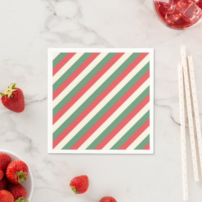 Red, White, & Green Classic Candy Cane Stripes Napkins (Insitu)