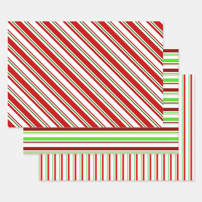 Red, White, Green Colored Christmas Inspired Wrapping Paper Sheets (Set)