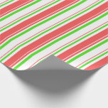 [ Thumbnail: Red, White, Green Colored Christmas-Style Lines Wrapping Paper ]