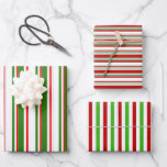 [ Thumbnail: Red, White, Green Colored Christmas Style Lines Wrapping Paper Sheets ]