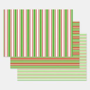 Red, White, Green Colored Christmas Style Patterns Wrapping Paper Sheets