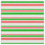 [ Thumbnail: Red, White, Green Colored Christmas-Style Stripes Fabric ]