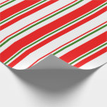 [ Thumbnail: Red, White, Green Colored Christmas Style Stripes Wrapping Paper ]
