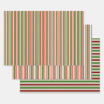 [ Thumbnail: Red, White, Green Colored Christmas-Style Stripes Wrapping Paper Sheets ]