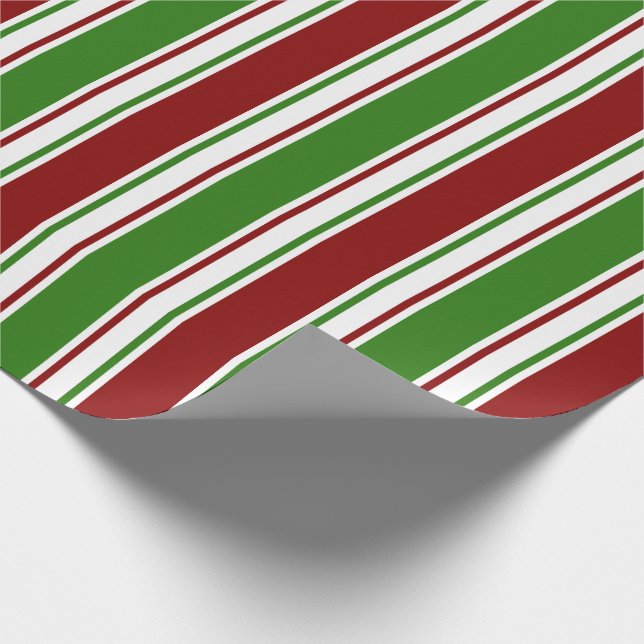 Red, White, Green Colored Christmas Themed Lines Wrapping Paper (Corner)