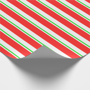 Red, White, Green Colored Christmas Themed Lines Wrapping Paper