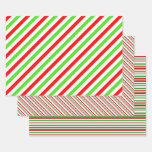 [ Thumbnail: Red, White, Green Colored Christmas Themed Lines Wrapping Paper Sheets ]
