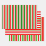 [ Thumbnail: Red, White, Green Colored Christmas-Themed Lines Wrapping Paper Sheets ]