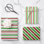 [ Thumbnail: Red, White, Green Colored Christmas-Themed Lines Wrapping Paper Sheets ]