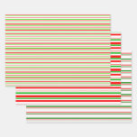 [ Thumbnail: Red, White, Green Colored Christmas Themed Lines Wrapping Paper Sheets ]