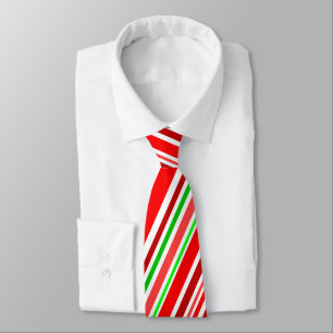 Red White Green Diagonal Candy Cane Stripes Xmas Neck Tie