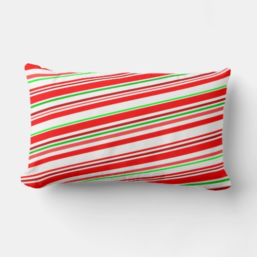 Red White Green Festive Peppermint Candy Stripes Lumbar Pillow