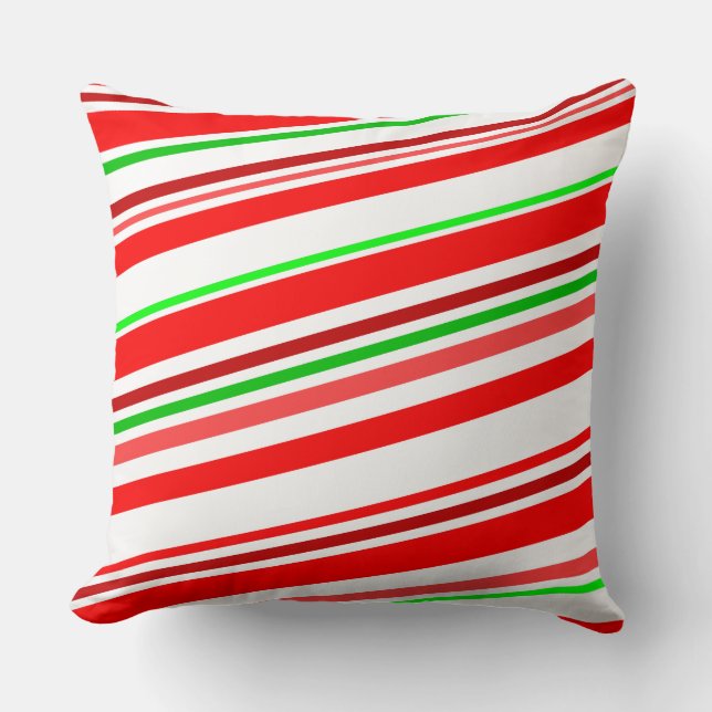 Red White Green Festive Peppermint Candy Stripes Throw Pillow (Front)