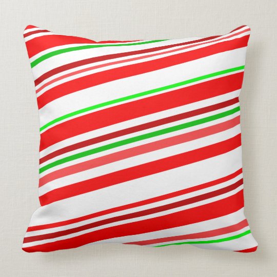 Red White Green Festive Peppermint Candy Stripes Throw Pillow