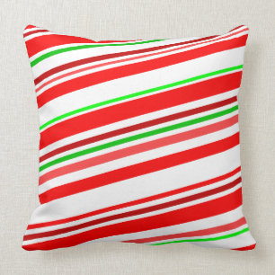 Red White Green Festive Peppermint Candy Stripes Throw Pillow